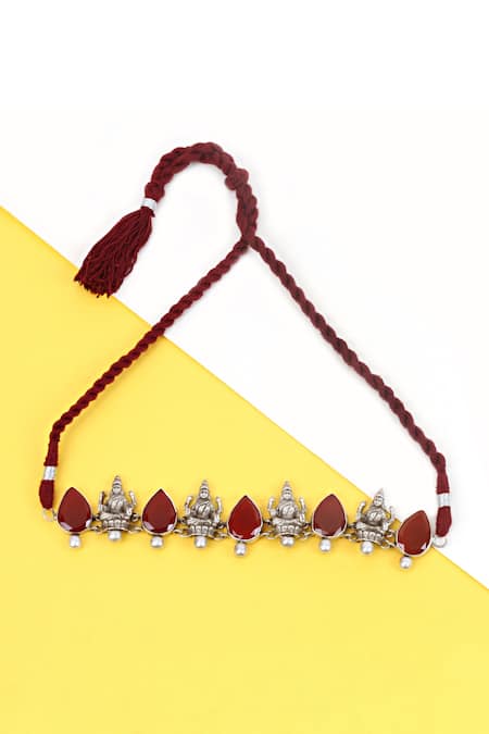 Buy_Sangeeta Boochra_Silver Plated Stone Handcrafted Temple Carved Choker _at_Aza_Fashions