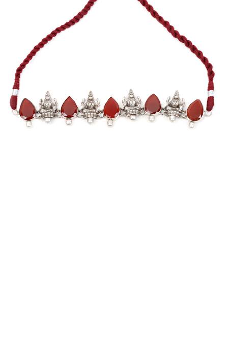 Sangeeta Boochra_Silver Plated Stone Handcrafted Temple Carved Choker _Online_at_Aza_Fashions