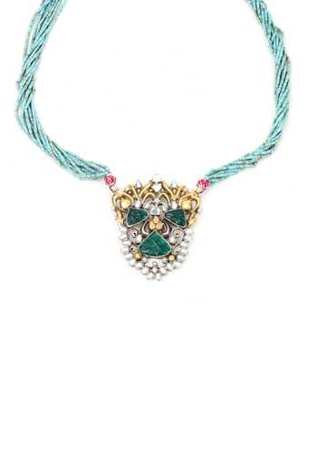 Sangeeta Boochra_Silver Plated Handcrafted Carved Pendant Necklace _Online_at_Aza_Fashions