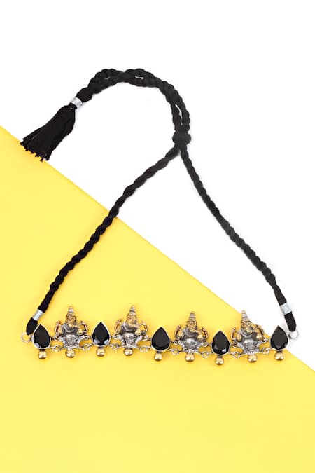Buy_Sangeeta Boochra_Silver Plated Stone Handcrafted Temple Carved Choker _at_Aza_Fashions