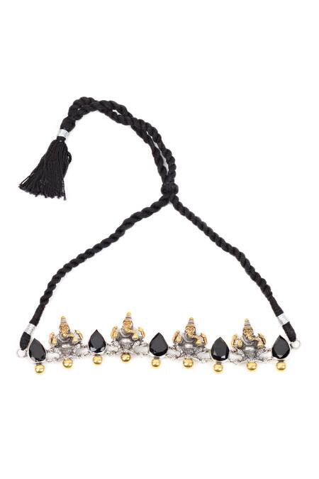 Shop_Sangeeta Boochra_Silver Plated Stone Handcrafted Temple Carved Choker _at_Aza_Fashions