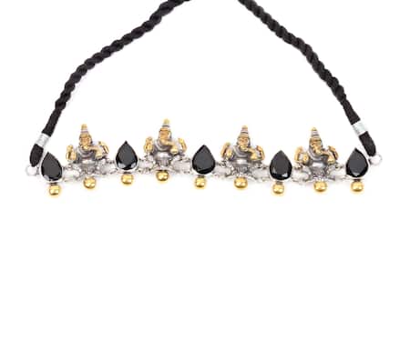 Sangeeta Boochra_Silver Plated Stone Handcrafted Temple Carved Choker _Online_at_Aza_Fashions