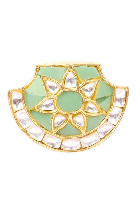 Buy_Sangeeta Boochra_Gold Plated Stones Handcrafted Floral Carved Studs _Online_at_Aza_Fashions