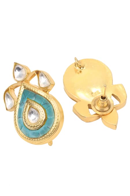 Sangeeta Boochra_Gold Plated Stones Handcrafted Teardrop Studs _Online_at_Aza_Fashions