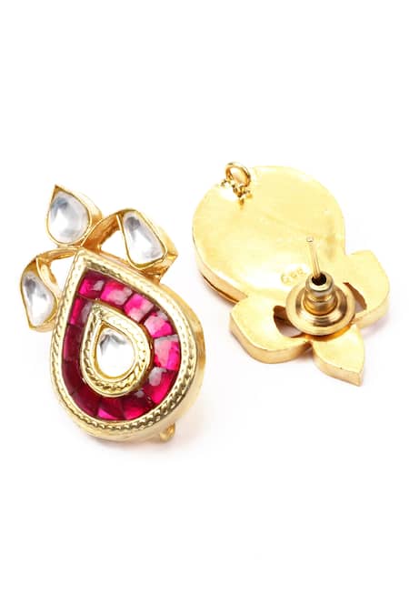 Sangeeta Boochra_Gold Plated Stones Handcrafted Teardrop Studs _Online_at_Aza_Fashions