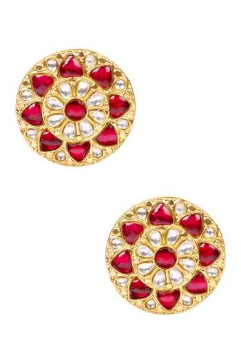 Shop Sangeeta Boochra Gold Plated Stones Handcrafted Floral Carved Studs at Aza Fashions Shop_Sangeeta Boochra_Gold Plated Stones Handcrafted Floral Carved Studs _at_Aza_Fashions