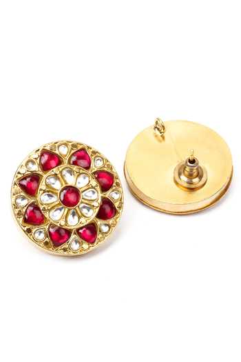 Sangeeta Boochra_Gold Plated Stones Handcrafted Floral Carved Studs _Online_at_Aza_Fashions
