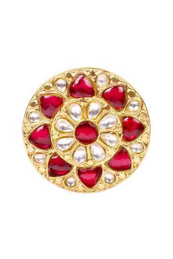 Buy_Sangeeta Boochra_Gold Plated Stones Handcrafted Floral Carved Studs _Online_at_Aza_Fashions