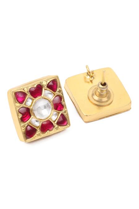 Sangeeta Boochra_Gold Plated Stones Handcrafted Square Studs _Online_at_Aza_Fashions