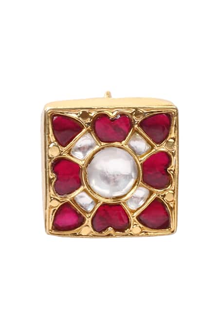Buy_Sangeeta Boochra_Gold Plated Stones Handcrafted Square Studs _Online_at_Aza_Fashions