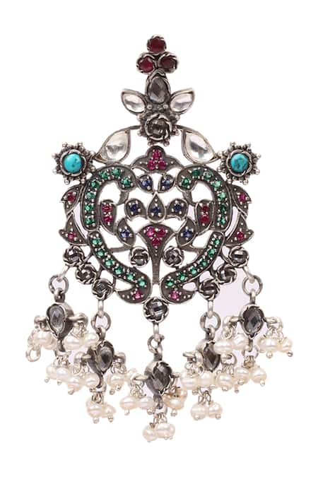 Buy_Sangeeta Boochra_Silver Plated Stones, Beads Handcrafted Drop Earrings _Online_at_Aza_Fashions