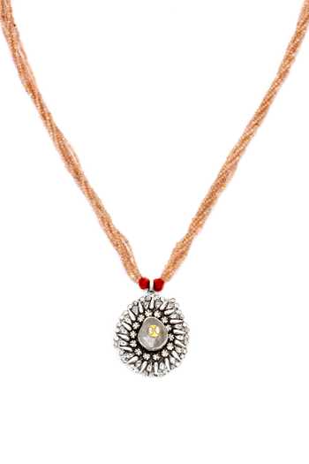 Sangeeta Boochra_Silver Plated Handcrafted Carved Pendant Necklace _Online_at_Aza_Fashions