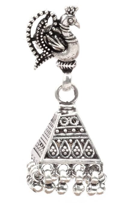 Buy_Sangeeta Boochra_Silver Plated Handcrafted Carved Jhumkas _Online_at_Aza_Fashions