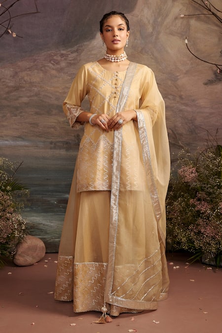 Ajiesh Oberoi Rabiya Embroidered Kurta Sharara Set 