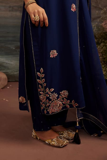Buy Ajiesh Oberoi Blue Georgette And Rayon Beads & Sequin, Gota Charul Embroidered Kurta Pant Set Online at Aza Fashions Buy_Ajiesh Oberoi_Blue Georgette And Rayon Beads & Sequin, Gota Charul Embroidered Kurta Pant Set _Online_at_Aza_Fashions