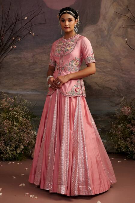 Buy Ajiesh Oberoi Pink Dupion Silk Beads And Sequin, Thread Round Hoor Short Jacket & Skirt Set Online at Aza Fashions Buy_Ajiesh Oberoi_Pink Dupion Silk Beads And Sequin, Thread Round Hoor Short Jacket & Skirt Set _Online_at_Aza_Fashions