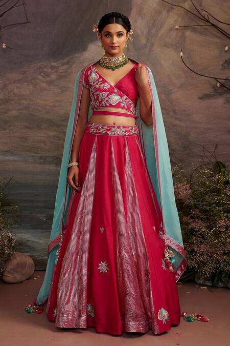Ajiesh Oberoi_Pink Dupion Silk And Organza Beads & Sequin, Saundarya Embroidered Lehenga Set _Online_at_Aza_Fashions