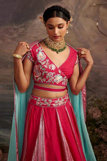 Shop_Ajiesh Oberoi_Pink Dupion Silk And Organza Beads & Sequin, Saundarya Embroidered Lehenga Set _Online_at_Aza_Fashions
