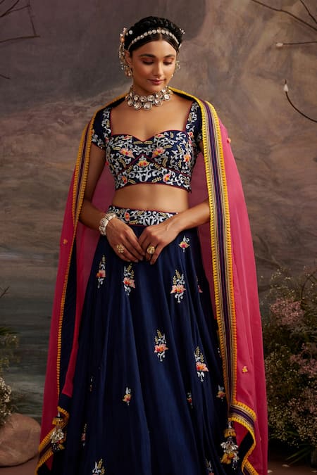 Navratra Viscose Rayon Lehenga in Navy Blue : LNJ590