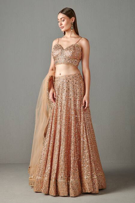Rabani & Rakha Gold Net, Georgette Mirror Work, Nadia Floral Embroidered Bridal Lehenga Set Online at Aza Fashions Rabani & Rakha_Gold Net, Georgette Mirror Work, Nadia Floral Embroidered Bridal Lehenga Set _Online_at_Aza_Fashions