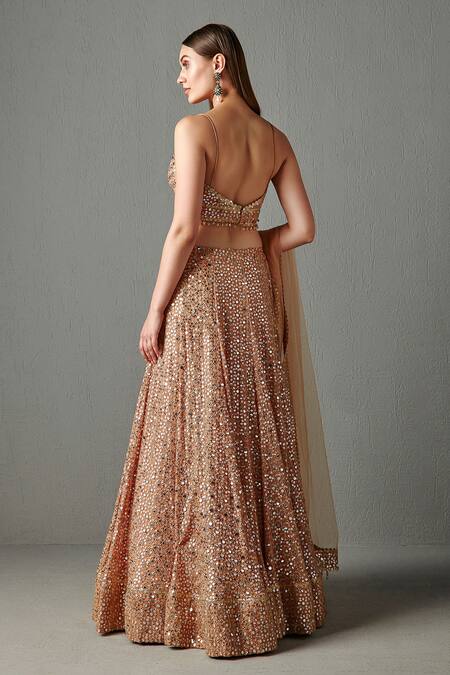 Buy Rabani & Rakha Gold Net, Georgette Mirror Work, Nadia Floral Embroidered Bridal Lehenga Set Online at Aza Fashions Buy_Rabani & Rakha_Gold Net, Georgette Mirror Work, Nadia Floral Embroidered Bridal Lehenga Set _Online_at_Aza_Fashions