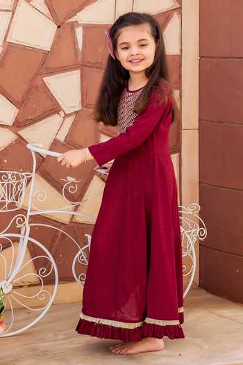 Missprint_Maroon Modal Embroidery Yoke Kurta _Online_at_Aza_Fashions