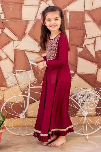 Buy_Missprint_Maroon Modal Embroidery Yoke Kurta _Online_at_Aza_Fashions