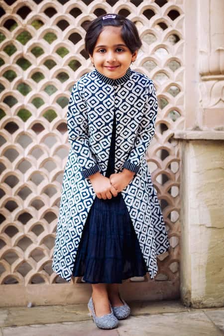 Stylish Beautiful Printed Cotton Frock And Jacket Dresses For Girls (pack  Of 1) Sizes: 0-15 Years