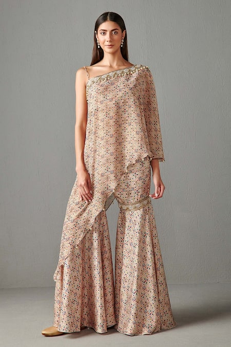 Rabani & Rakha Asymmetric Kurta & Gharara Set 