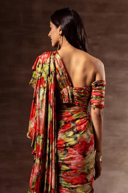 Ruhr India Ruffle Pre-Stitched Saree With Blouse 