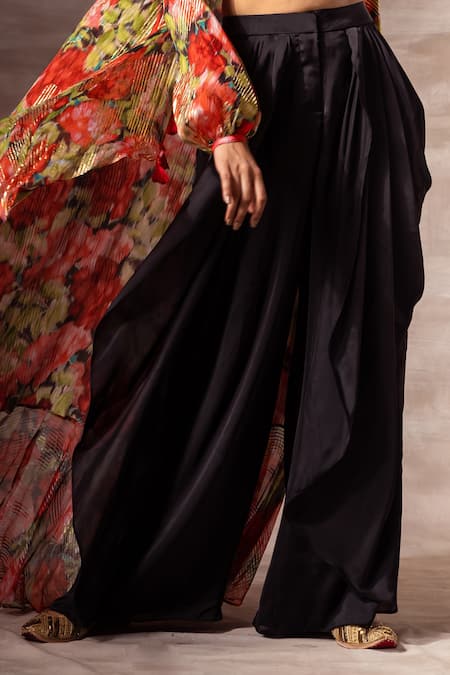 Shop Ruhr India Black Satin Draped Trouser at Aza Fashions Shop_Ruhr India_Black Satin Draped Trouser _at_Aza_Fashions