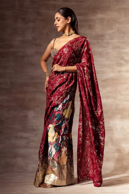 Buy Ruhr India Maroon , Mulberry Silk, Hand Woven Pre-stitched Saree With Blouse Online at Aza Fashions Buy_Ruhr India_Maroon , Mulberry Silk, Hand Woven Pre-stitched Saree With Blouse _Online_at_Aza_Fashions