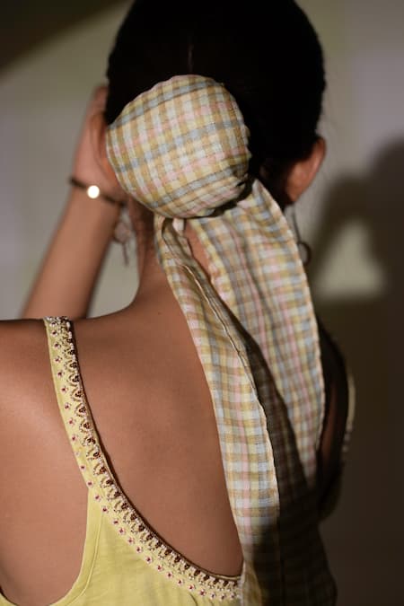 Shop Deep Thee Yellow Chanderi Moti Work, Round Asymmetric Slip Dress Online at Aza Fashions Shop_Deep Thee_Yellow Chanderi Moti Work, Round Asymmetric Slip Dress _Online_at_Aza_Fashions