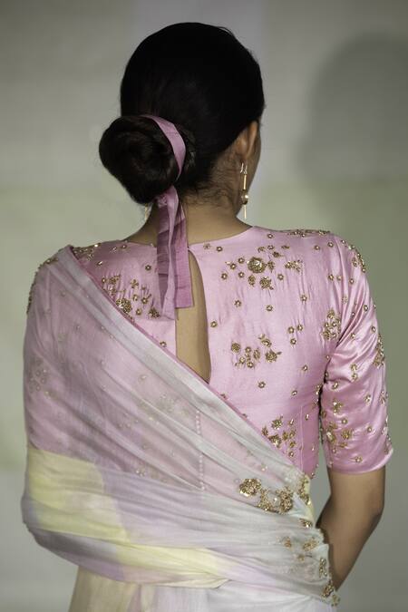 Shop_Deep Thee_Multi Color Hand Woven Silk Floral Motifs Round Embroidered Saree With Blouse _at_Aza_Fashions