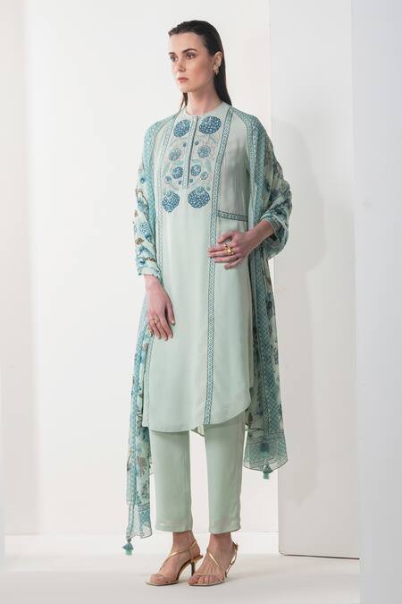 Namrata Joshipura_Blue Aurora Floral Embroidered Kurta Set_Online_at_Aza_Fashions