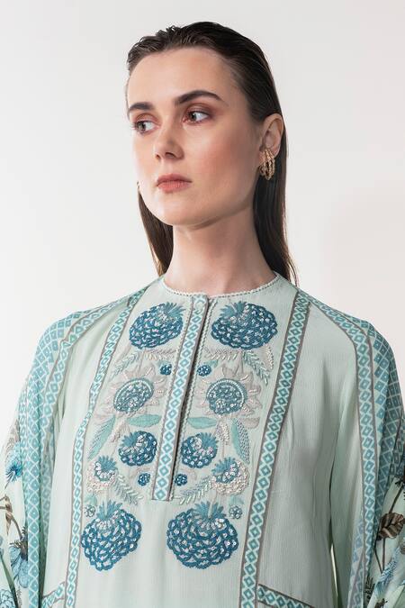 Shop_Namrata Joshipura_Blue Aurora Floral Embroidered Kurta Set_Online_at_Aza_Fashions
