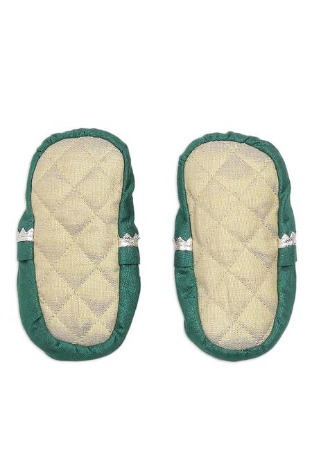 Buy_Tiber Taber_Green , Viscose, Organza Embroidery Cap Mittens And Booties Set_Online_at_Aza_Fashions