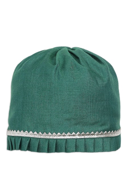 Shop_Tiber Taber_Green , Viscose, Organza Embroidery Cap Mittens And Booties Set_Online_at_Aza_Fashions