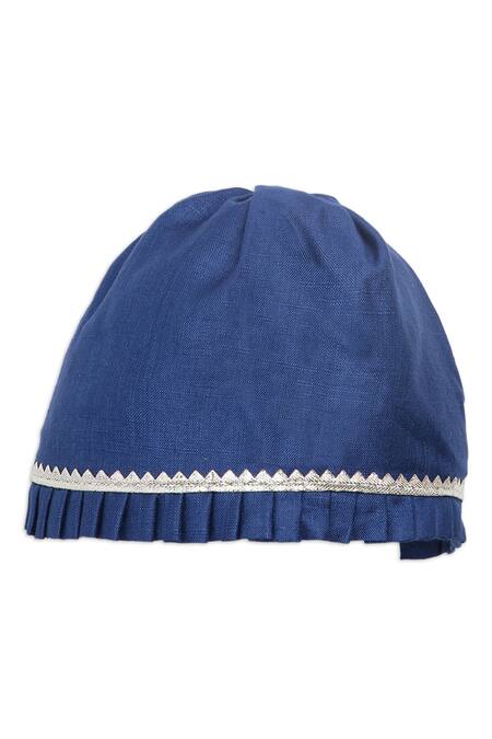 Buy_Tiber Taber_Blue Silk, Viscose Lace Embroidered Cap Mittens And Booties Set_Online_at_Aza_Fashions