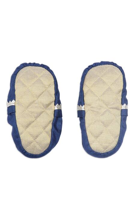 Tiber Taber_Blue Silk, Viscose Lace Embroidered Cap Mittens And Booties Set_at_Aza_Fashions