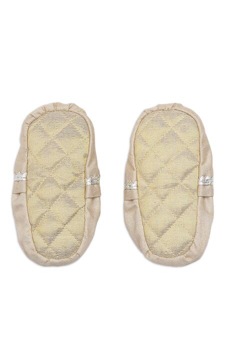 Tiber Taber_Beige , Viscose, Organza Embroidery Cap Mittens And Booties Set_at_Aza_Fashions