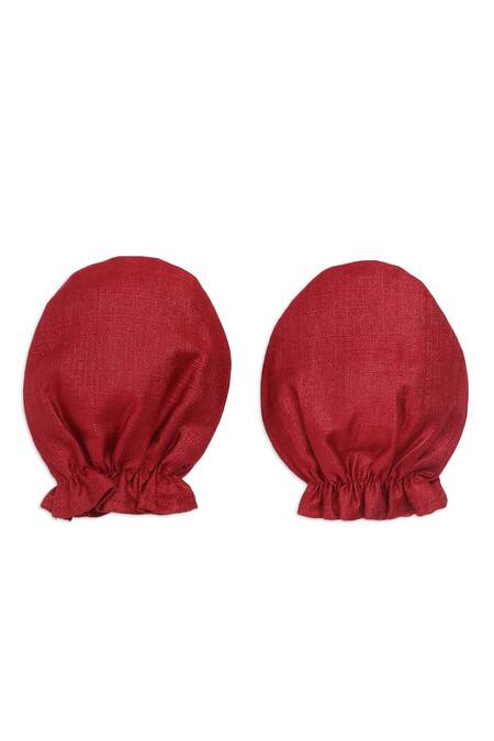 Tiber Taber Maroon Silk, Viscose Embroidery Cap Mittens And Booties Set Online at Aza Fashions Tiber Taber_Maroon Silk, Viscose Embroidery Cap Mittens And Booties Set_Online_at_Aza_Fashions