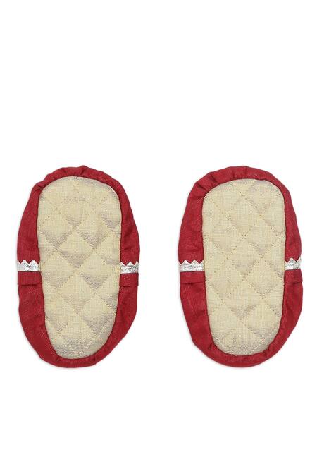 Tiber Taber Maroon Silk, Viscose Embroidery Cap Mittens And Booties Set at Aza Fashions Tiber Taber_Maroon Silk, Viscose Embroidery Cap Mittens And Booties Set_at_Aza_Fashions