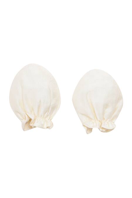 Tiber Taber_White Viscose, Muslin Embroidery Cap Mittens And Booties Set_Online_at_Aza_Fashions