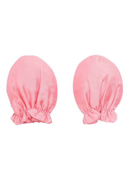 Tiber Taber Pink Viscose Embroidery Cap Mittens And Booties Set Online at Aza Fashions Tiber Taber_Pink Viscose Embroidery Cap Mittens And Booties Set_Online_at_Aza_Fashions