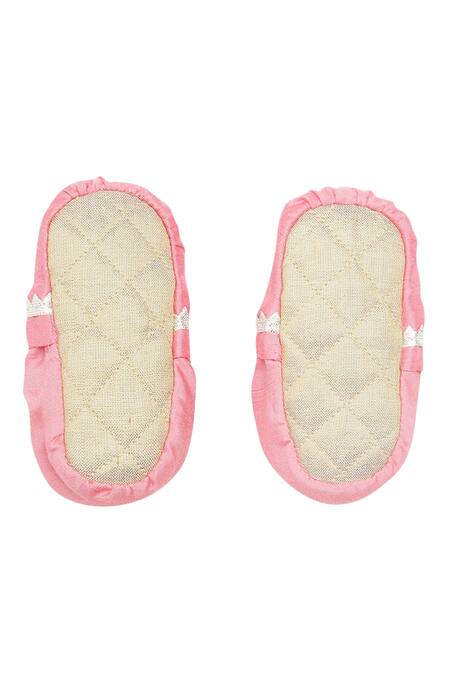 Tiber Taber Pink Viscose Embroidery Cap Mittens And Booties Set at Aza Fashions Tiber Taber_Pink Viscose Embroidery Cap Mittens And Booties Set_at_Aza_Fashions