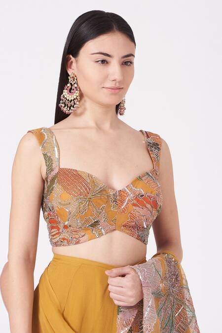 Aisha Rao Yellow Indian Organza And Georgette Cutdana & Sequin, Ruffle Saree With Blouse Online at Aza Fashions Aisha Rao_Yellow Indian Organza And Georgette Cutdana & Sequin, Ruffle Saree With Blouse _Online_at_Aza_Fashions