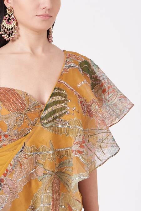 Buy Aisha Rao Yellow Indian Organza And Georgette Cutdana & Sequin, Ruffle Saree With Blouse Online at Aza Fashions Buy_Aisha Rao_Yellow Indian Organza And Georgette Cutdana & Sequin, Ruffle Saree With Blouse _Online_at_Aza_Fashions