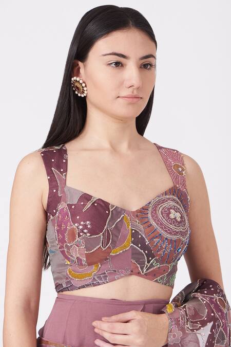 Aisha Rao_Peach Indian Organza And Georgette Cutdana & Sequin, Ruffle Saree With Blouse _Online_at_Aza_Fashions