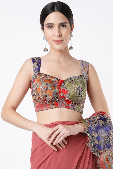 Aisha Rao Peach Indian Organza And Georgette Cutdana & Ruffle Saree With Embellished Blouse Online at Aza Fashions Aisha Rao_Peach Indian Organza And Georgette Cutdana & Ruffle Saree With Embellished Blouse _Online_at_Aza_Fashions